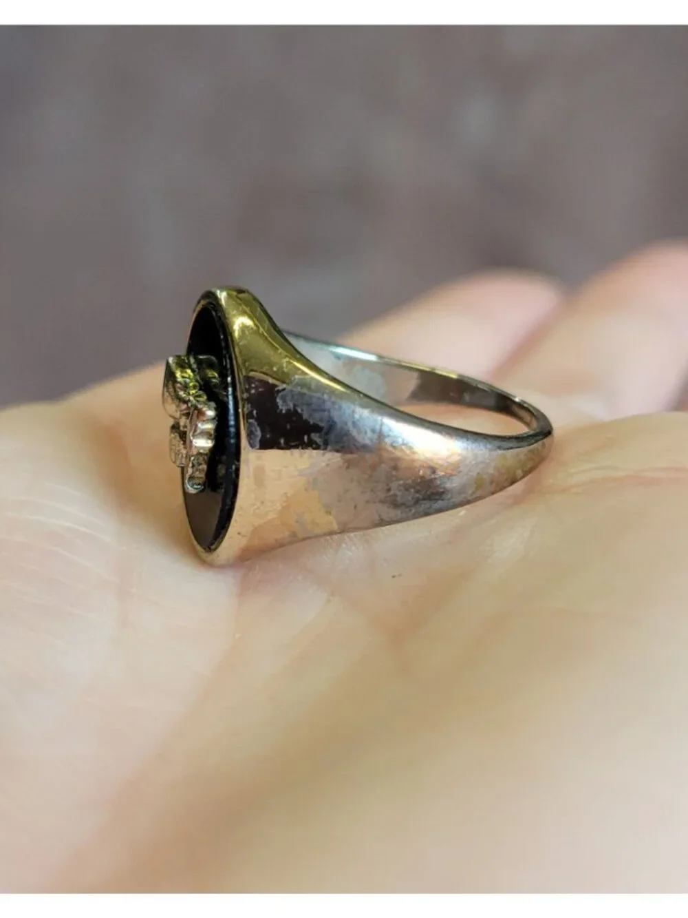 Vintage AVON? Black enamel Butterfly Silver Tone Ring Size 7 R1
